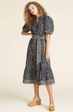 Veronica Beard Tuckernuck Eunice Belted Paisley Print Cotton Midi Shirt Dress 4